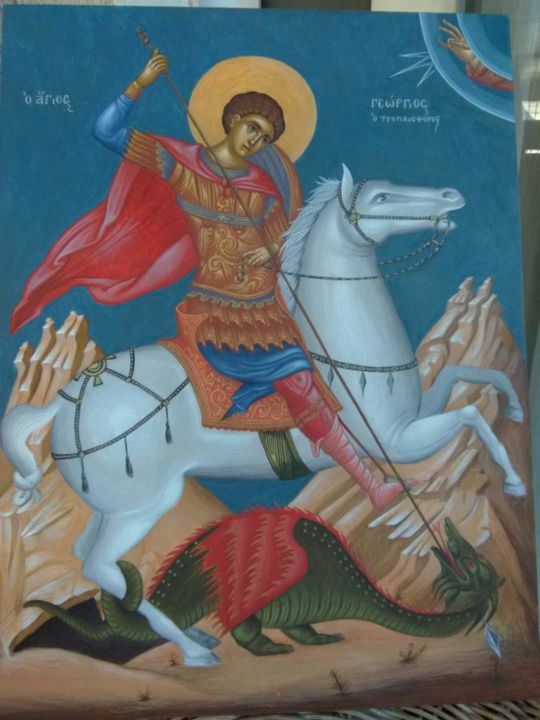 Ζωγραφική με τίτλο "Αγιος Γεωργιος" από Δεσποινα Θεοδωρατου, Αυθεντικά έργα τέχνης, Τέμπερα