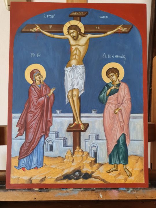Ζωγραφική με τίτλο "H Σταυρωση" από Δεσποινα Θεοδωρατου, Αυθεντικά έργα τέχνης, Τέμπερα