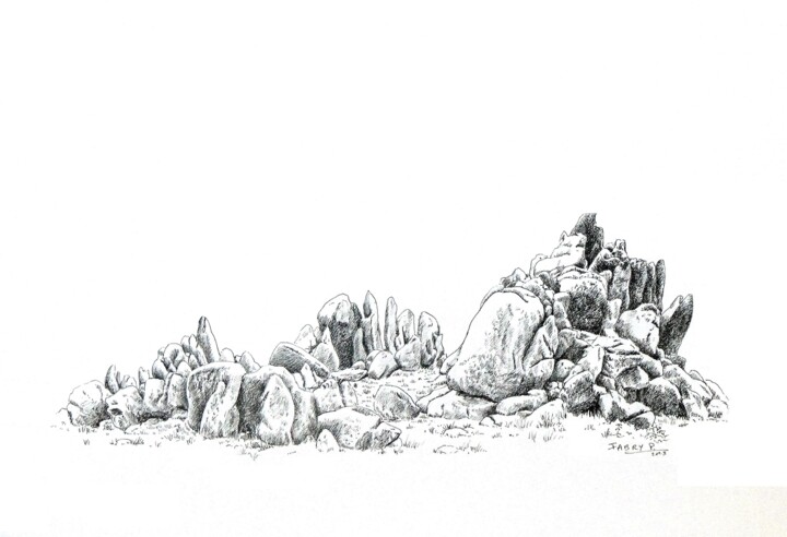 Dibujo titulada "Rocs à Guissény" por Pierre Fabry, Obra de arte original, Tinta