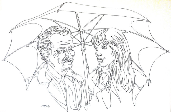 Dibujo titulada "Le parapluie" por Pierre Fabry, Obra de arte original, Tinta
