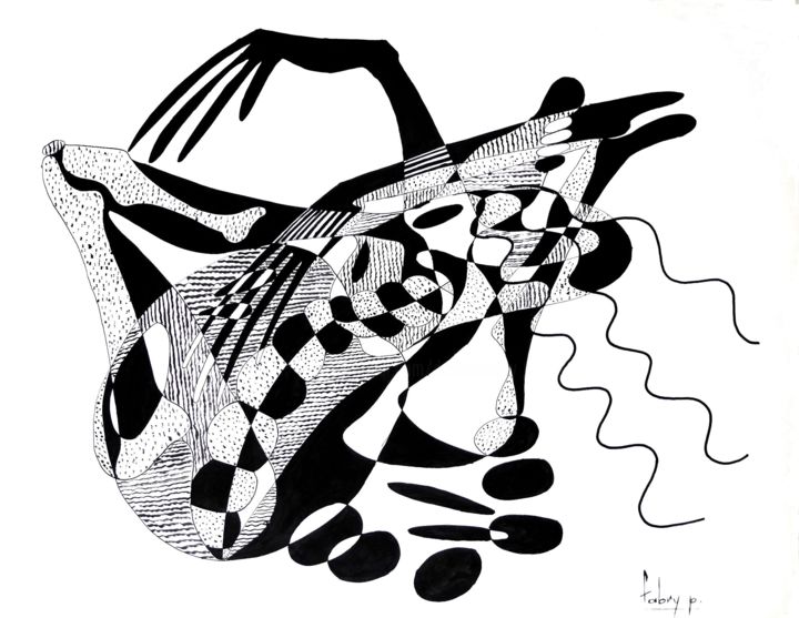 Dibujo titulada "Baiser macabre" por Pierre Fabry, Obra de arte original, Tinta