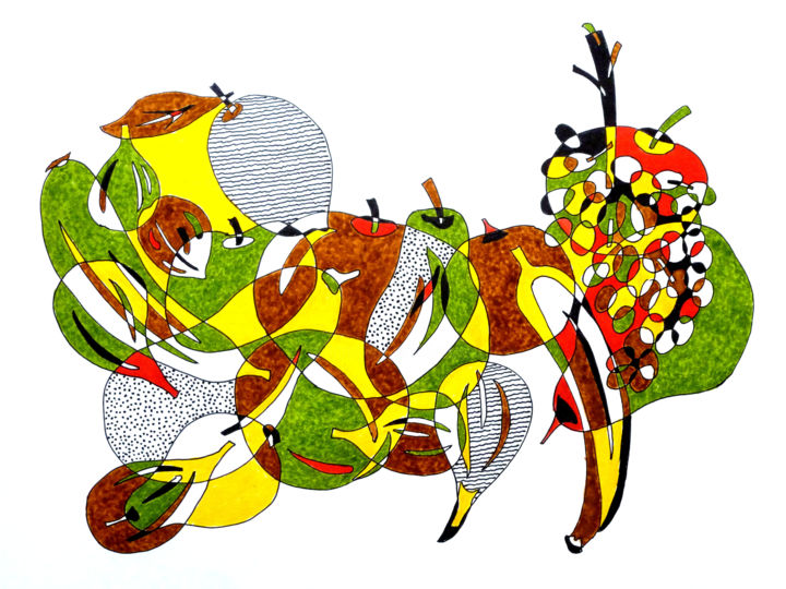 Dibujo titulada "salade-de-fruits" por Pierre Fabry, Obra de arte original, Tinta