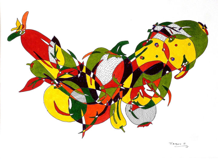 Dessin intitulée "ratatouille" par Pierre Fabry, Œuvre d'art originale, Encre