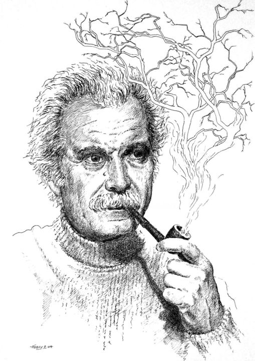 Drawing titled "Georges rêvant" by Pierre Fabry, Original Artwork, Ink