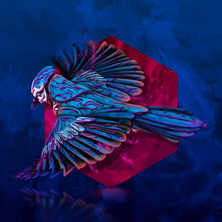Digital Arts titled "L'Oiseau Bleu" by Desyan Creative, Original Artwork, Digital Painting
