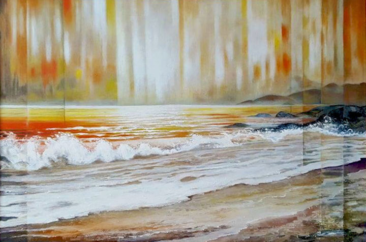 Pintura titulada "Golden Sea" por Detelina Zdravkova, Obra de arte original, Oleo