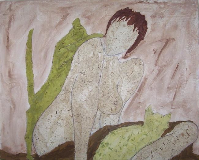 Malerei mit dem Titel "Les chats verts" von R Devarrewaere, Original-Kunstwerk