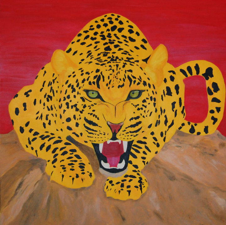 Painting titled "Leopard dawning" by Dave Vanderstraeten, Original Artwork, Acrylic