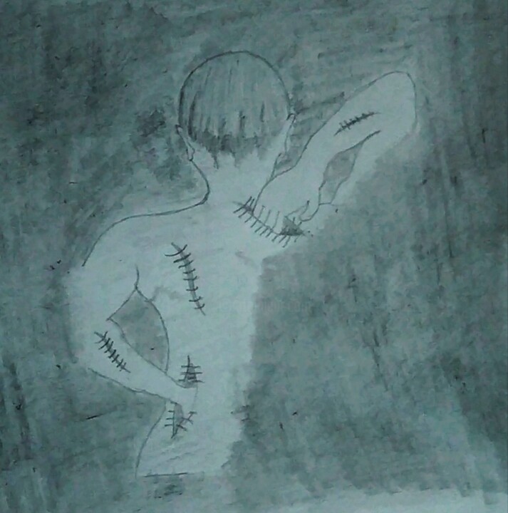 Drawing titled "The Pain" by Devendra Kumar Patel, Original Artwork, Pencil