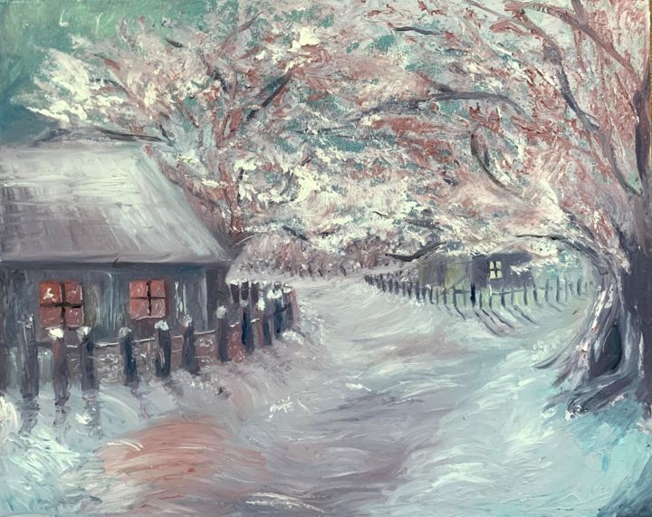 Drawing titled "Oil painting winter…" by Devid Gruzdev, Original Artwork, Oil