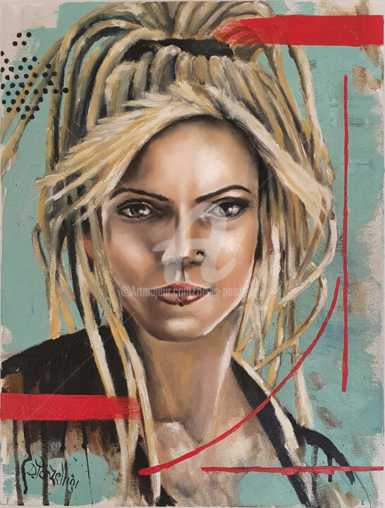 Painting titled "Girl with dreads" by Devis Ponzellini, Original Artwork, Oil Mounted on Wood Stretcher frame