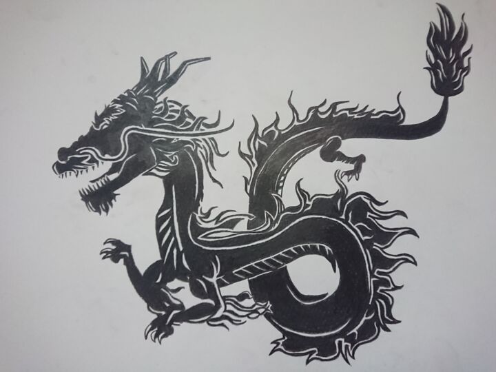 Pittura intitolato "dragon" da Dfss Dff, Opera d'arte originale, Matita