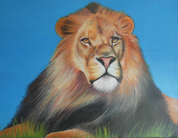 Painting titled "Lion" by Ramona Pepegna Bianchini, Original Artwork, Tempera