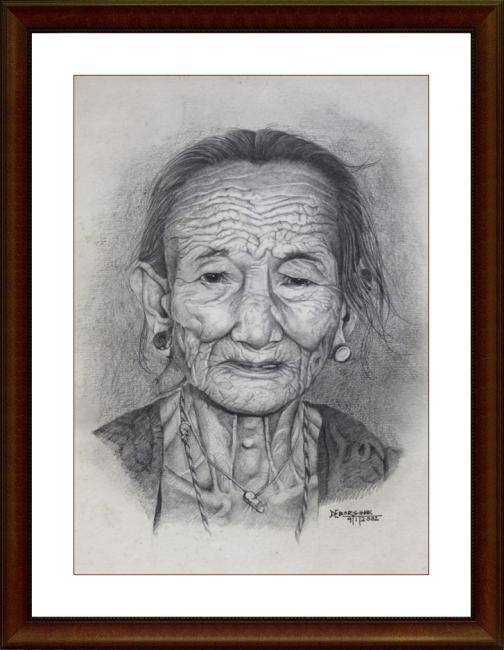 Dessin intitulée "a tribal woman from…" par Deborshee Gogoi, Œuvre d'art originale