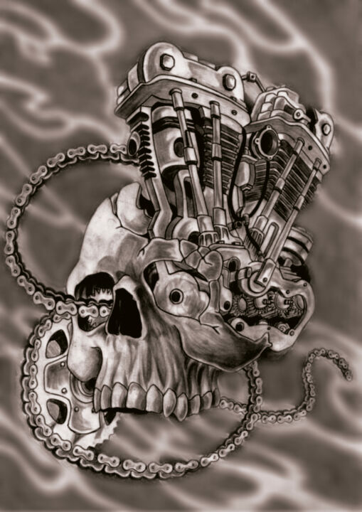 Desenho intitulada "Skull Motor" por Diego Garcez, Obras de arte originais, Pintura digital