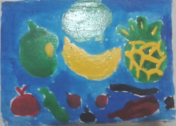 Peinture intitulée "plateaux de fruits…" par Constantin Degan Glele, Œuvre d'art originale, Huile
