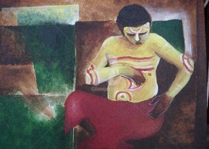 Painting titled "theyyam 45" by Dhanaraj Keezhara, Original Artwork