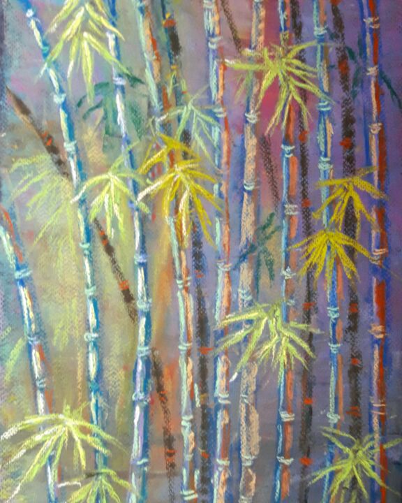 Pintura titulada "Blue bamboo" por Dharsha Samarasinha, Obra de arte original, Pastel