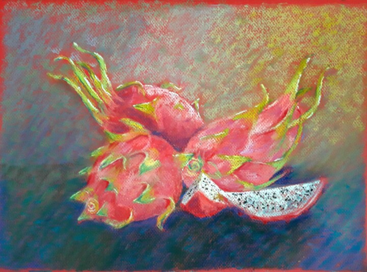 Schilderij getiteld "The red dragons" door Dharsha Samarasinha, Origineel Kunstwerk, Pastel