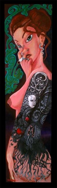 Painting titled "tattoo girl 1" by Dhaveed Woody, Original Artwork, Oil