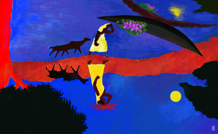 Painting titled "Homecoming" by Dhruba Chandra Roy Badhon, Original Artwork, Digital Painting
