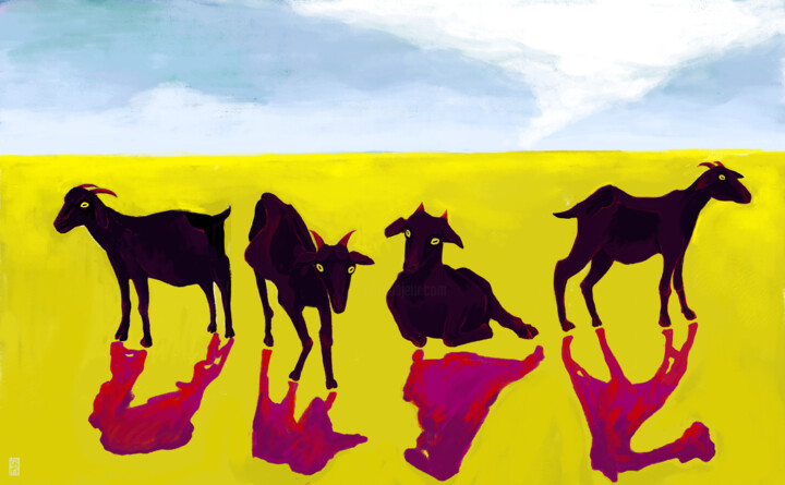 Digital Arts titled "4 goats" by Dhruba Chandra Roy Badhon, Original Artwork, Digital Painting