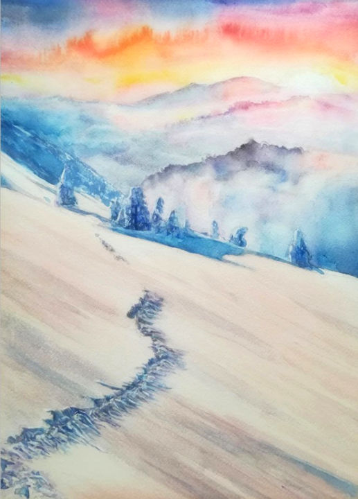 图画 标题为“雪路” 由Di Hao, 原创艺术品, 水彩