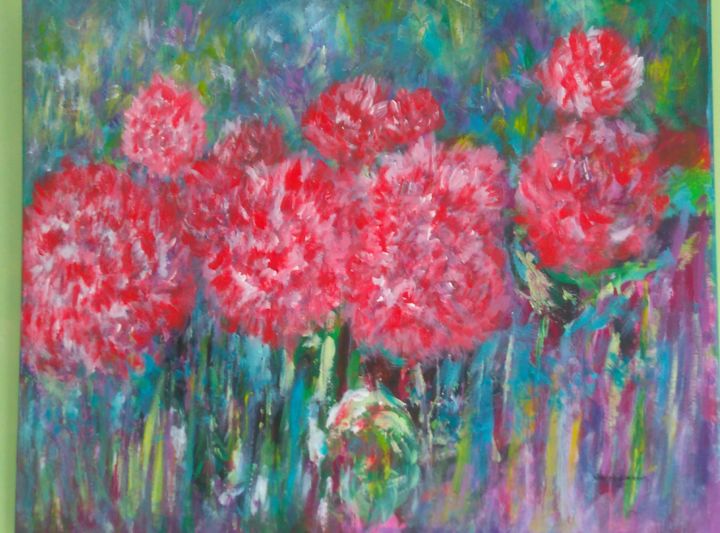 Painting titled "Mes pivoines japona…" by Michele Diamant-Wawer, Original Artwork