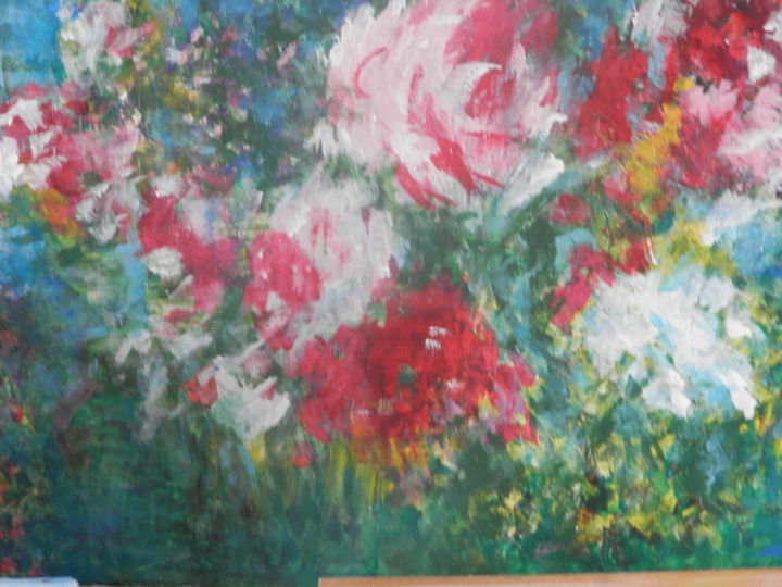 Pintura intitulada "fleurs de mon jardin" por Michele Diamant-Wawer, Obras de arte originais