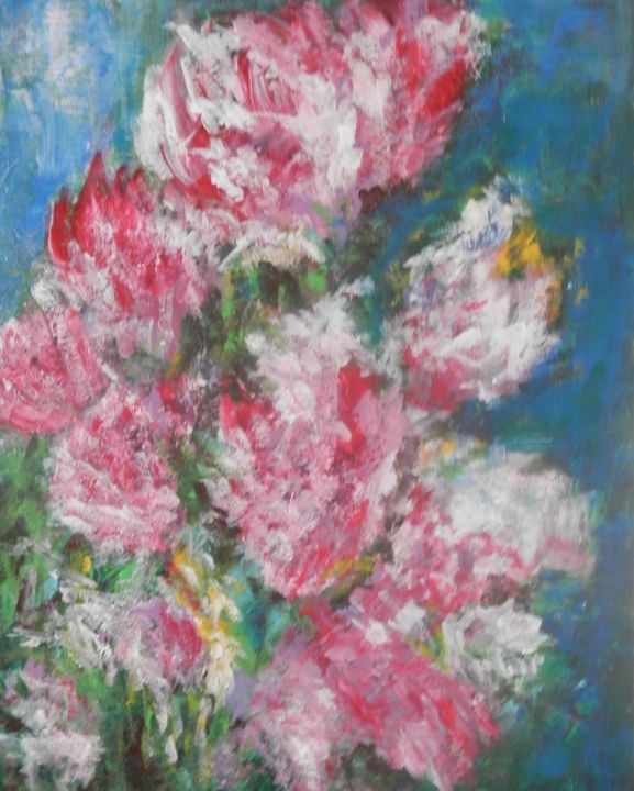 Painting titled "FLEURS" by Michele Diamant-Wawer, Original Artwork