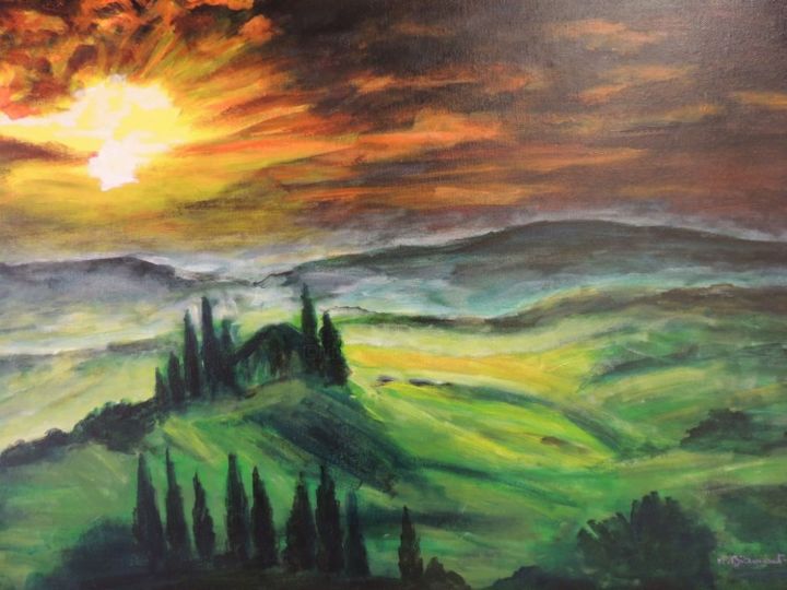 Pintura intitulada "coucher de soleil e…" por Michele Diamant-Wawer, Obras de arte originais