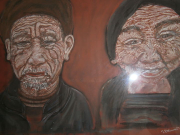 Desenho intitulada "COUPLE CHINOIS" por Michele Diamant-Wawer, Obras de arte originais, Pastel Montado em Plexiglass