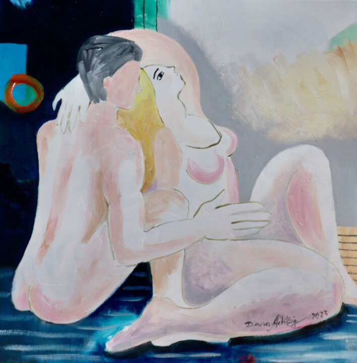 Ζωγραφική με τίτλο "Liebespaarbild Klein" από Diana Achtzig, Αυθεντικά έργα τέχνης, Λάδι Τοποθετήθηκε στο Ξύλινο φορείο σκελ…