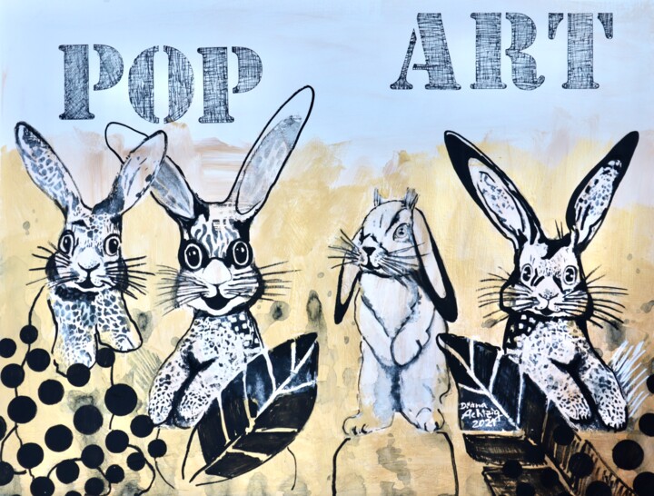 Malerei mit dem Titel "Pop-Art - Tausend H…" von Diana Achtzig, Original-Kunstwerk, Acryl