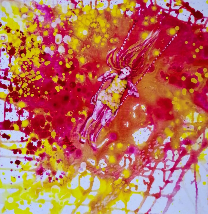 Painting titled "Abstract Red Yellow…" by Diana Dimova - Traxi, Original Artwork, Acrylic