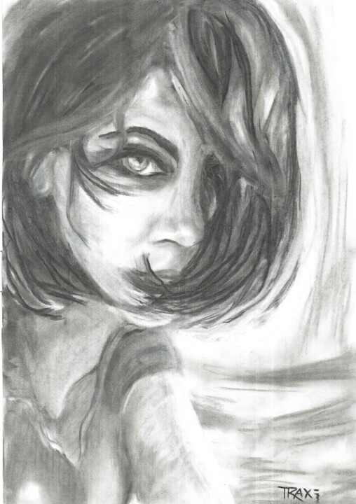 Drawing titled "Painting Portrait w…" by Diana Dimova - Traxi, Original Artwork, Charcoal