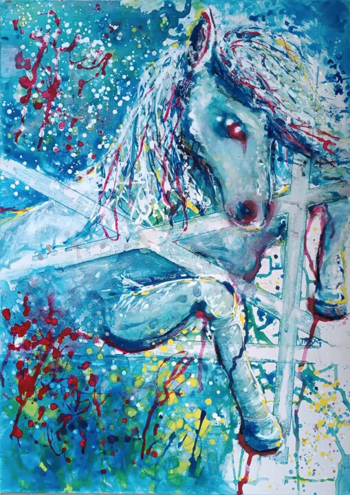 Tekening getiteld "Horse Painting  Fre…" door Diana Dimova - Traxi, Origineel Kunstwerk, Acryl