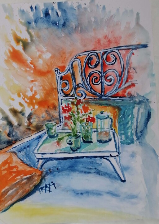 Painting titled "Sun-Kissed Breakfas…" by Diana Dimova - Traxi, Original Artwork, Watercolor
