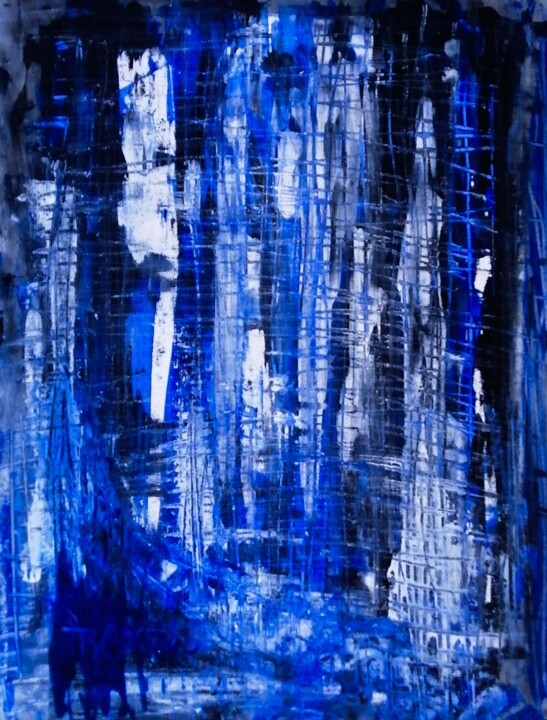 Painting titled "Night Cityscape: Ab…" by Diana Dimova - Traxi, Original Artwork, Acrylic