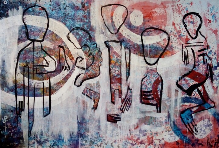 Malerei mit dem Titel "5 Bodies, Crashed (…" von Diana Heit, Original-Kunstwerk, Acryl