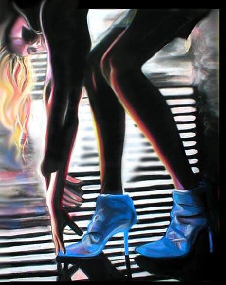 Disegno intitolato "Blue Suede Shoes" da Diana Hughey, Opera d'arte originale