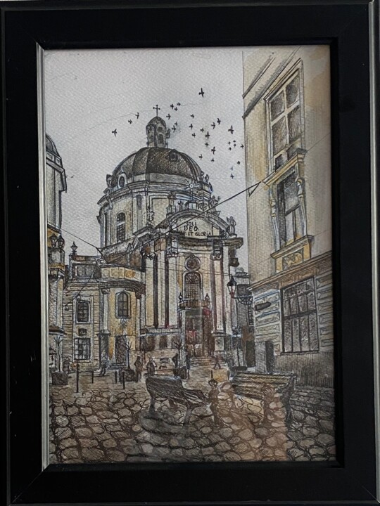 Dibujo titulada "Grafika „ Katedra D…" por Diana Kasiian, Obra de arte original, Acuarela