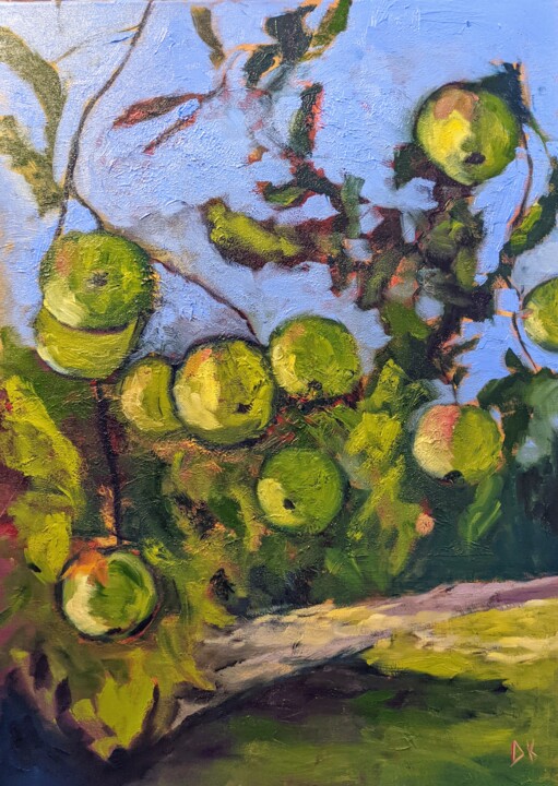 Malerei mit dem Titel "Sonnige Äpfel" von Diana Knepper, Original-Kunstwerk, Öl Auf Keilrahmen aus Holz montiert