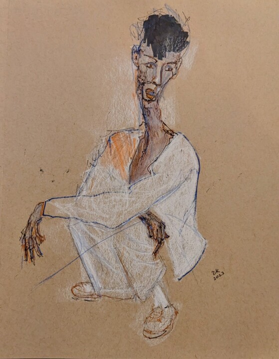 Zeichnungen mit dem Titel "Mann im weißen Anzug" von Diana Knepper, Original-Kunstwerk, Pastell