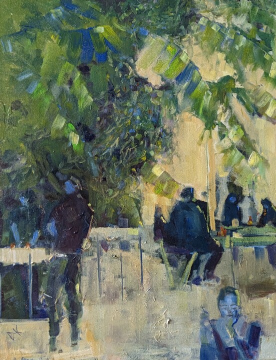 Картина под названием "Mitternacht Café" - Diana Knepper, Подлинное произведение искусства, Масло Установлен на Деревянная р…