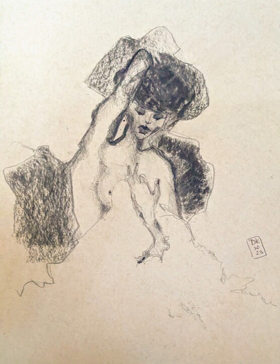 Zeichnungen mit dem Titel "Eros" von Diana Knepper, Original-Kunstwerk, Kohle