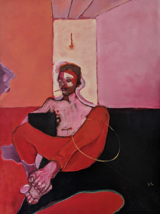 Schilderij getiteld "Der Mann im Spiegel" door Diana Knepper, Origineel Kunstwerk, Olie Gemonteerd op Houten paneel