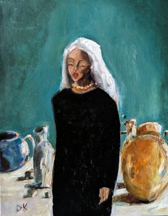 Schilderij getiteld "Das Mädchen mit der…" door Diana Knepper, Origineel Kunstwerk, Olie Gemonteerd op Frame voor houten bra…