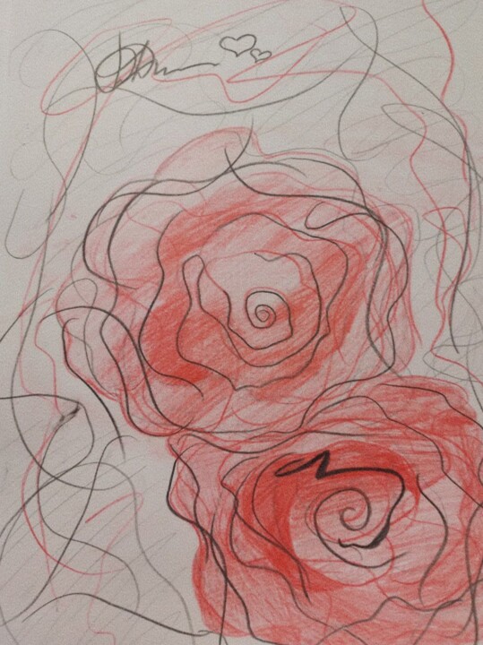 Drawing titled "Beautiful red" by Diana Korolko, Original Artwork, Conté