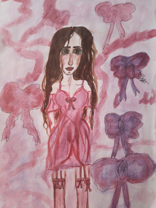 Disegno intitolato "Brunette hair girl" da Diana Korolko, Opera d'arte originale, Acquarello